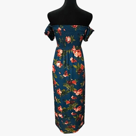 Altar’d State Maxi Dress Blue Floral Smocked Panel Front Fall Boho Wedding Guest - Picture 3 of 8